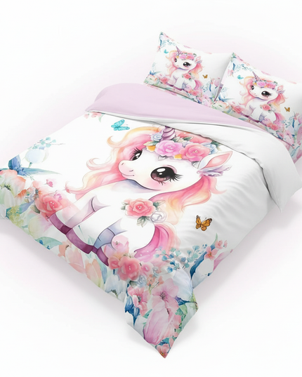 watercolor unicorn bedding - white-bg