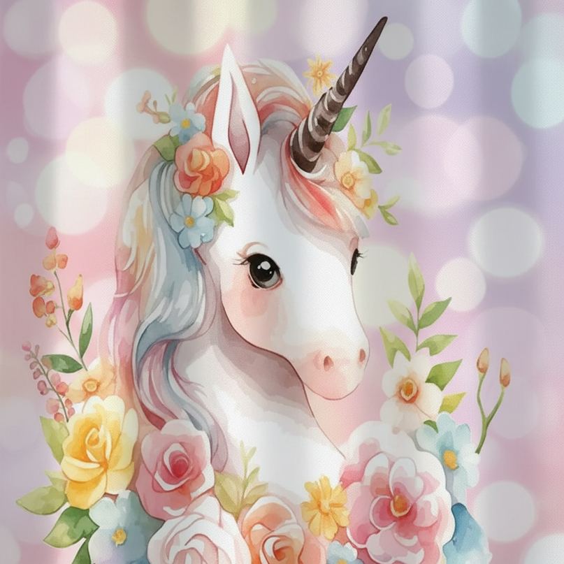 watercolor unicorn curtains - detail