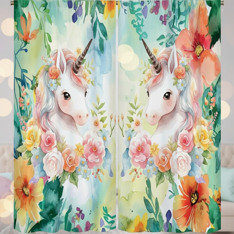 watercolor unicorn curtains - lifestyle