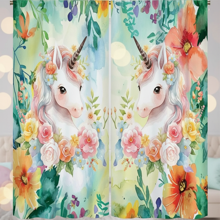 watercolor unicorn curtains - lifestyle