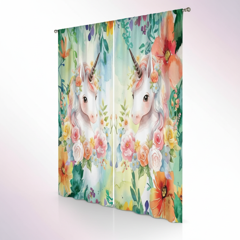 watercolor unicorn curtains - white-bg