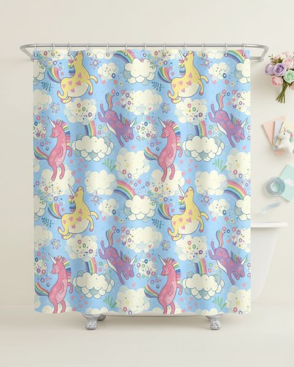 watercolor unicorn shower curtain - flat-lay