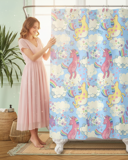 watercolor unicorn shower curtain - in-use