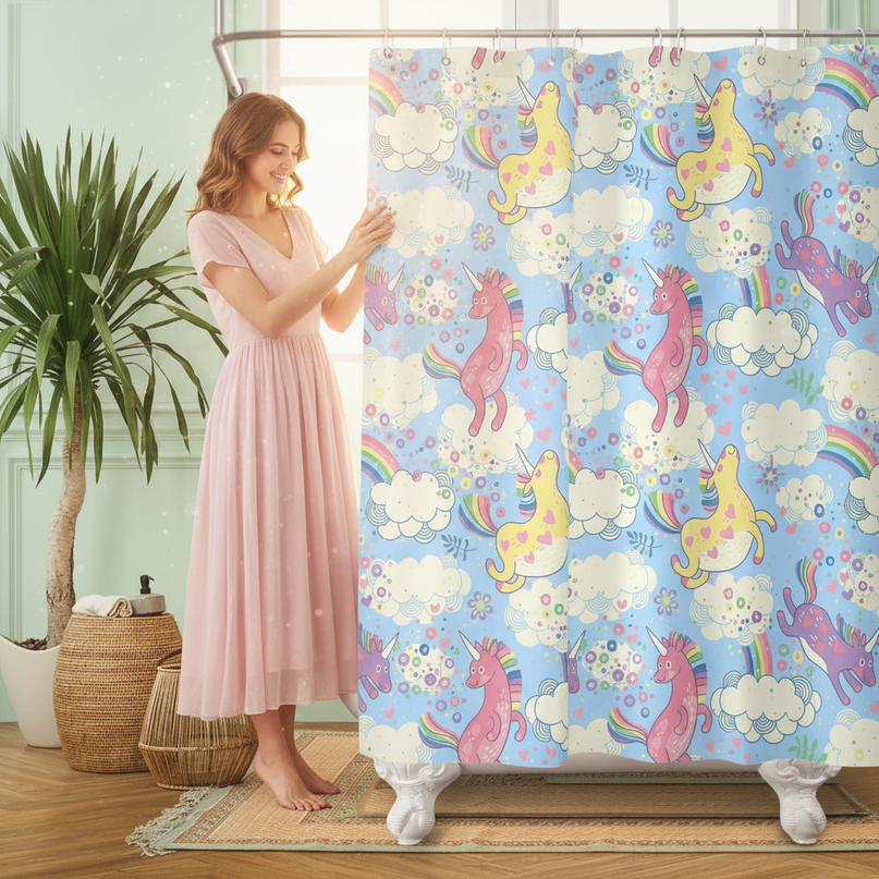 watercolor unicorn shower curtain - in-use