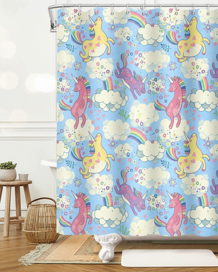 watercolor unicorn shower curtain - lifestyle