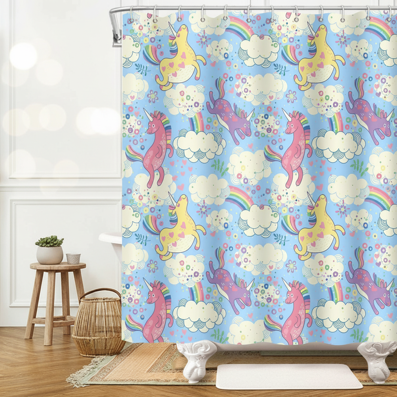 watercolor unicorn shower curtain - lifestyle