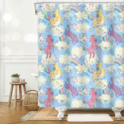 watercolor unicorn shower curtain - lifestyle