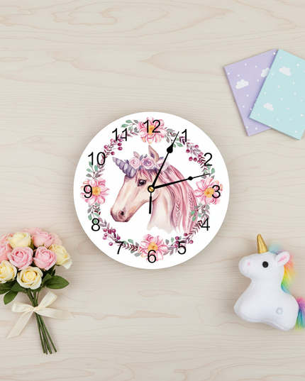 watercolor unicorn wall clock - flat-lay