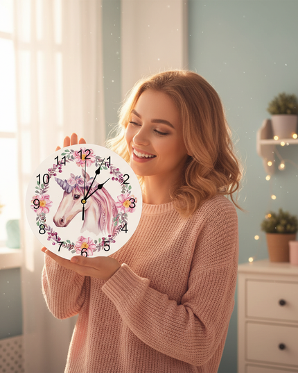 watercolor unicorn wall clock - in-use