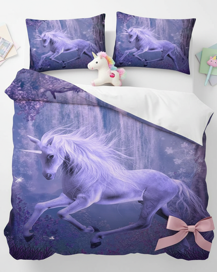 waterfall unicorn bedding - flat-lay