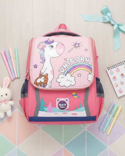 watermelon red unicorn backpack large - flat-lay