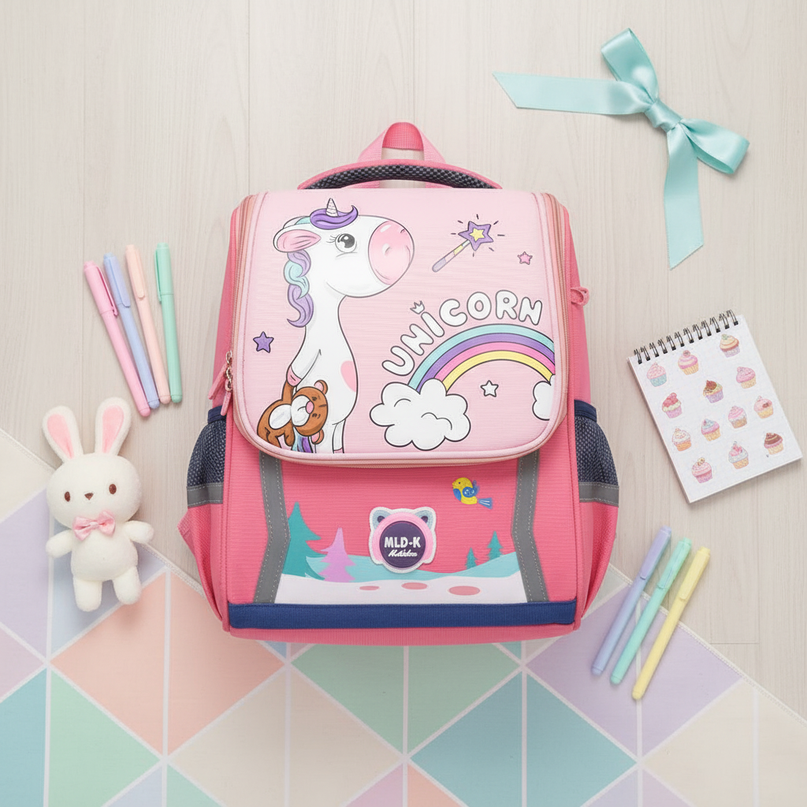 watermelon red unicorn backpack large - flat-lay