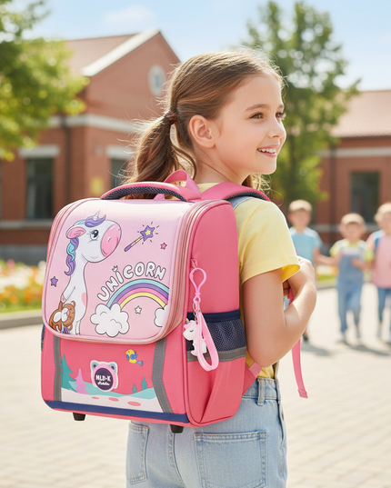 watermelon red unicorn backpack large - in-use
