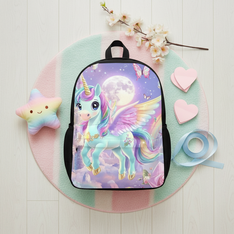 waterproof unicorn backpack - flat-lay