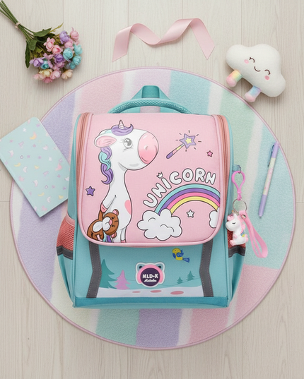 waterproof unicorn backpack green large - flat-lay