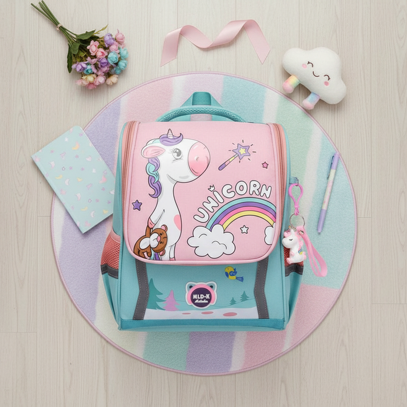waterproof unicorn backpack green large - flat-lay