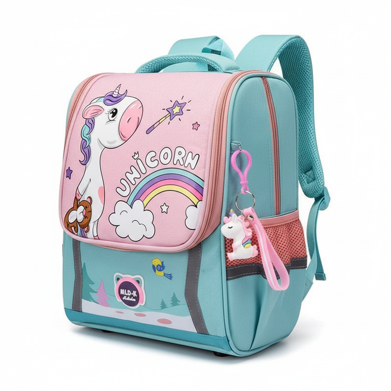 waterproof unicorn backpack green large - white-bg