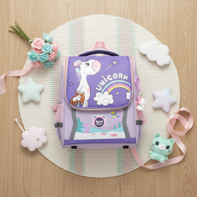 waterproof unicorn backpack large purple - flat-lay