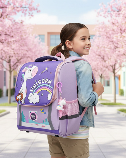 waterproof unicorn backpack large purple - in-use