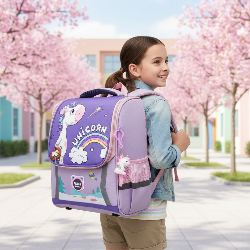 waterproof unicorn backpack large purple - in-use