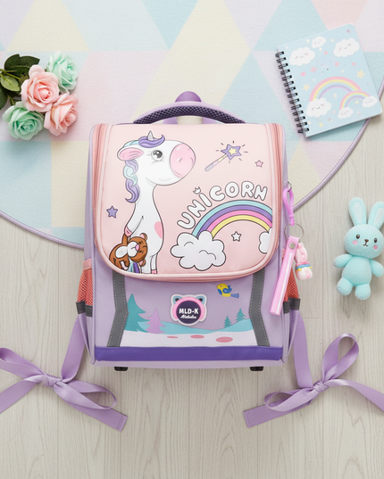 waterproof unicorn school backpack purple - flat-lay
