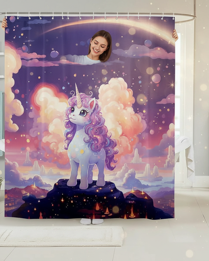 waterproof unicorn shower curtain - in-use