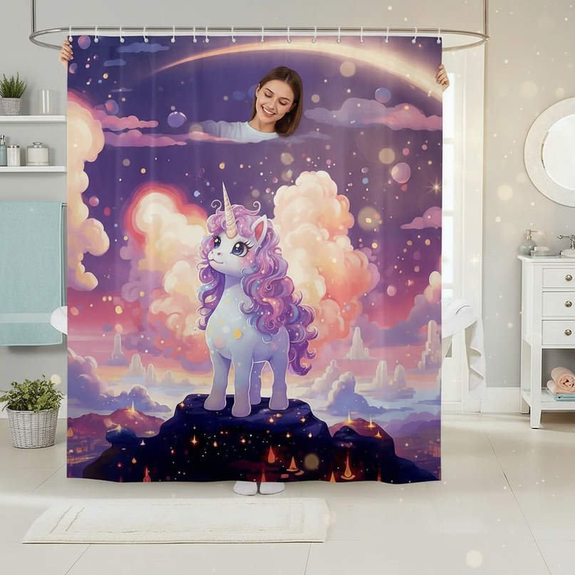 waterproof unicorn shower curtain - in-use