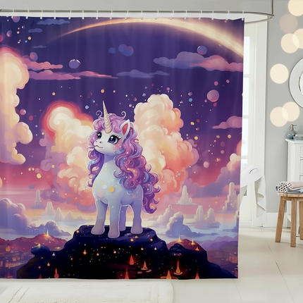 waterproof unicorn shower curtain - lifestyle