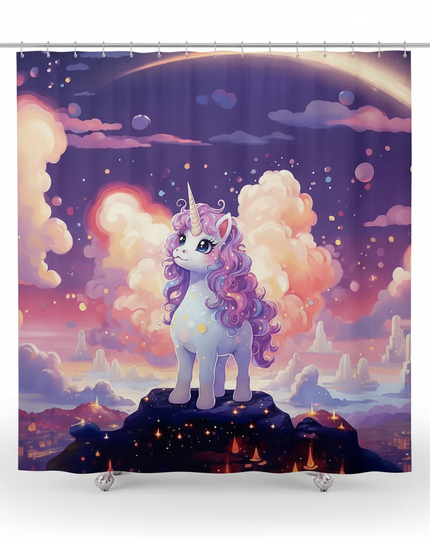 waterproof unicorn shower curtain - white-bg
