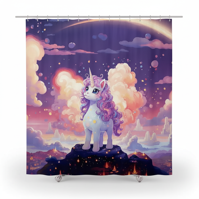 waterproof unicorn shower curtain - white-bg