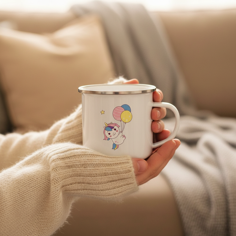 whimsical unicorn mug - in-use