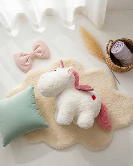 white 30cm winged unicorn plush - flat-lay