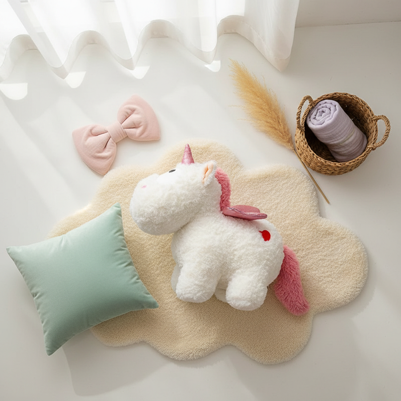 white 30cm winged unicorn plush - flat-lay