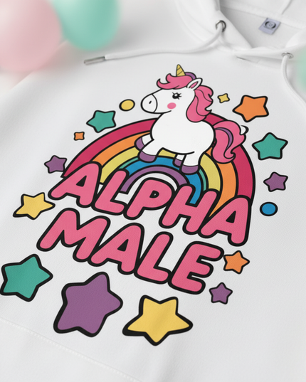white alpha male hoodie - detail
