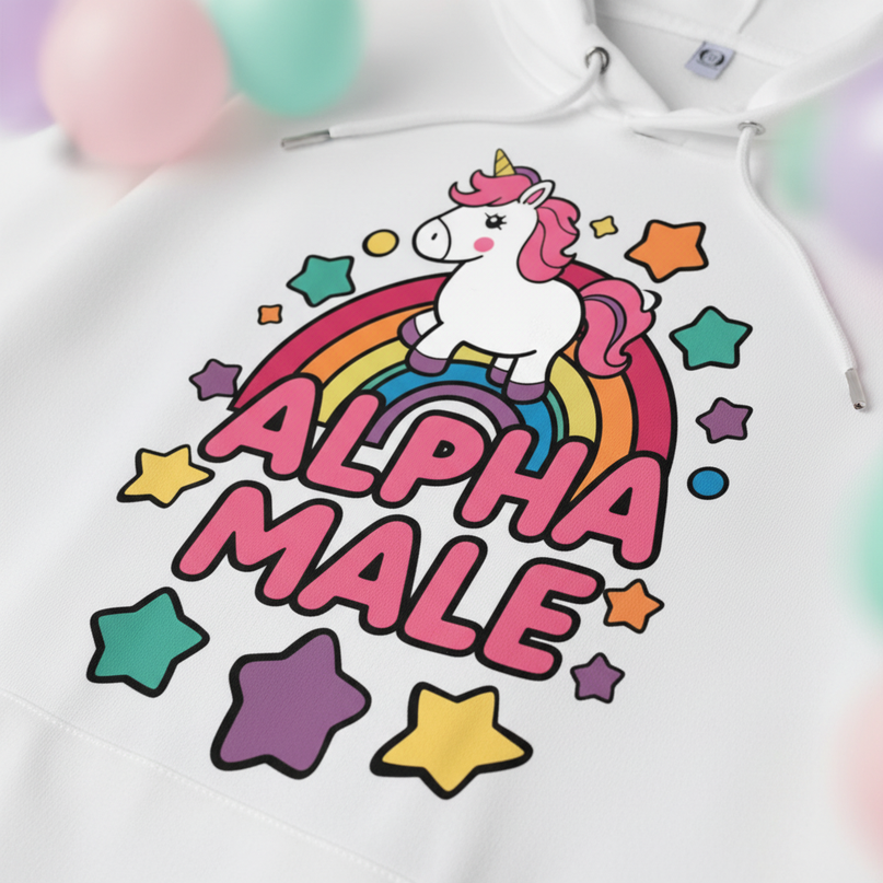 white alpha male hoodie - detail
