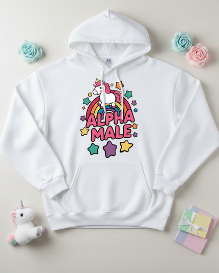 white alpha male hoodie - flat-lay
