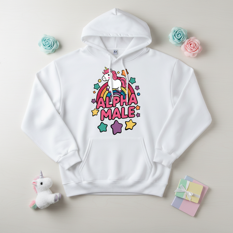 white alpha male hoodie - flat-lay