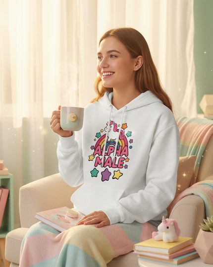 white alpha male hoodie - in-use