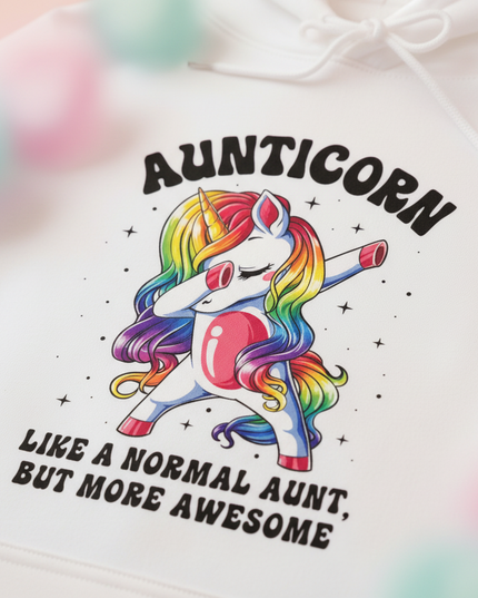 white aunt unicorn hoodie - detail