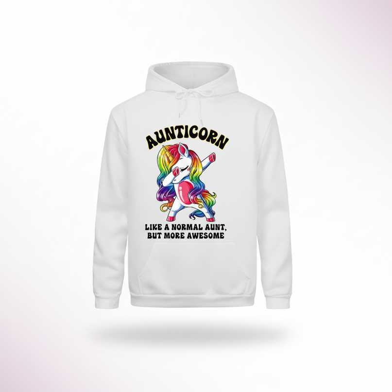 white aunt unicorn hoodie - white-bg