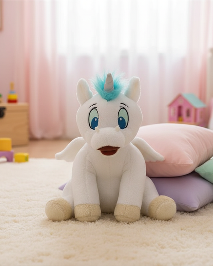 white baby winged unicorn plush - lifestyle