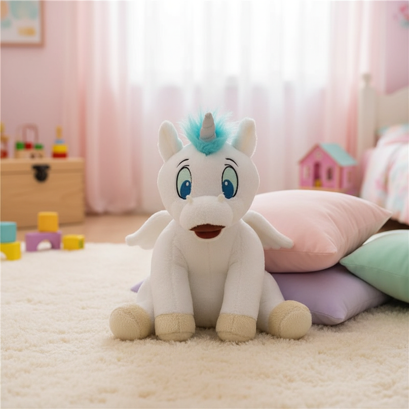 white baby winged unicorn plush - lifestyle