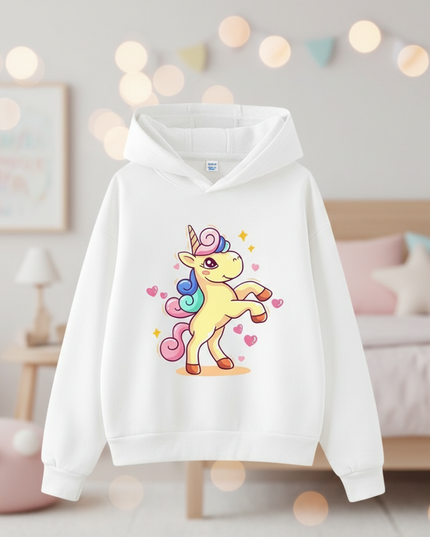 white cartoon unicorn hoodie - lifestyle