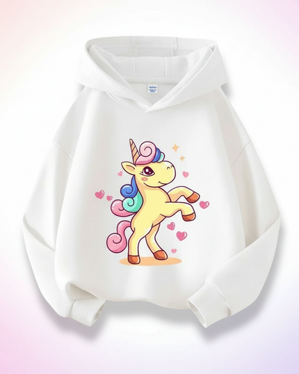 white cartoon unicorn hoodie - white-bg