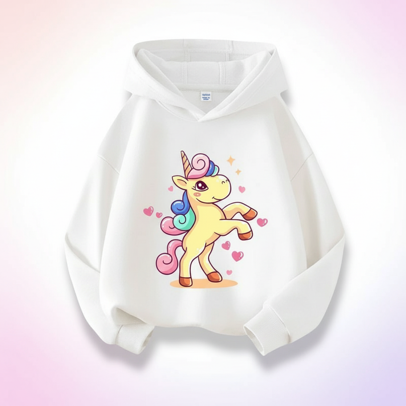 white cartoon unicorn hoodie - white-bg