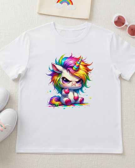 white cartoon unicorn shirt - flat-lay