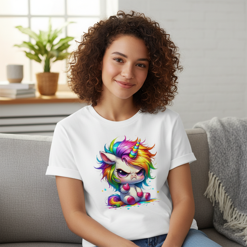 white cartoon unicorn shirt - lifestyle
