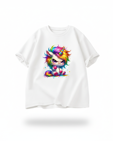 white cartoon unicorn shirt - white-bg