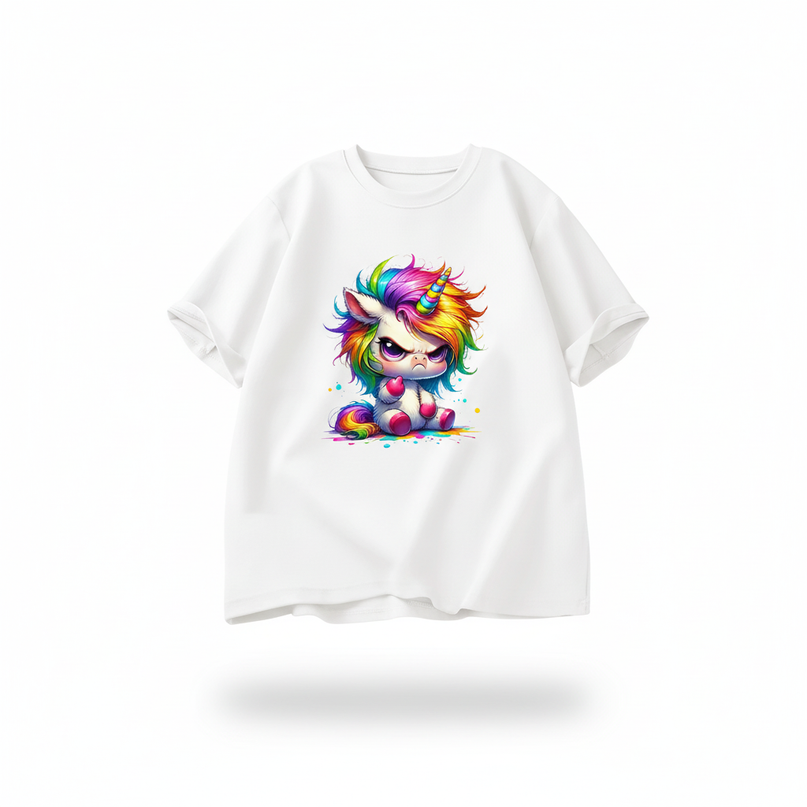 white cartoon unicorn shirt - white-bg