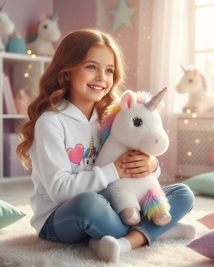 white cute unicorn kids hoodie - in-use